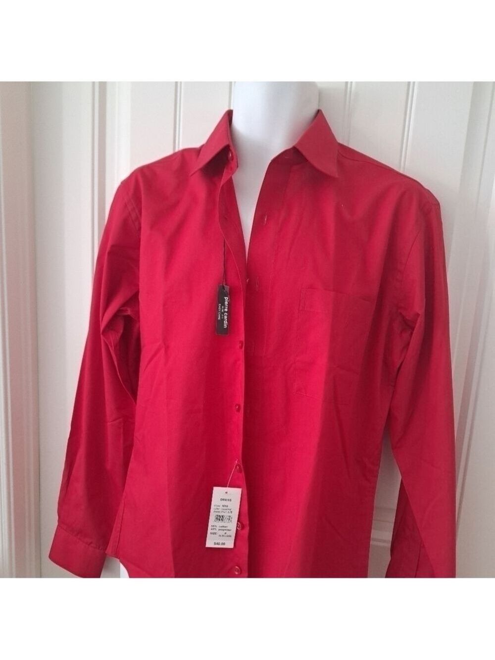 PIERRE CARDIN easy care slim fit cardinal Red dress shirt crisp coastal M 15.5